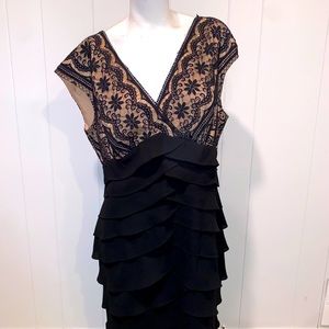 Pleaded bottom and lace black dress